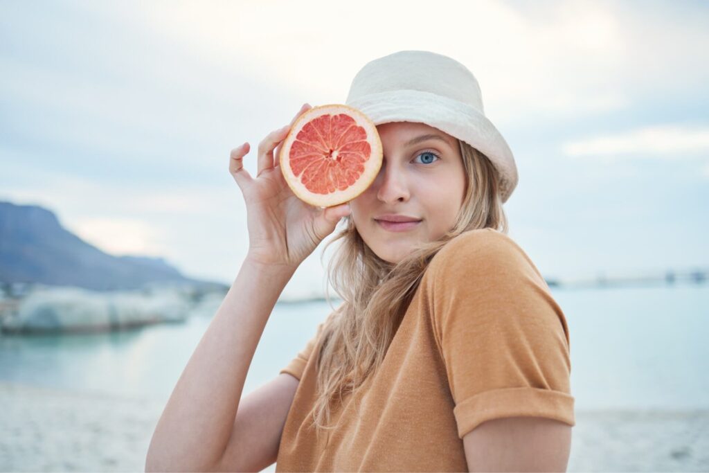 beautiful blue eyes and nutritious fruit