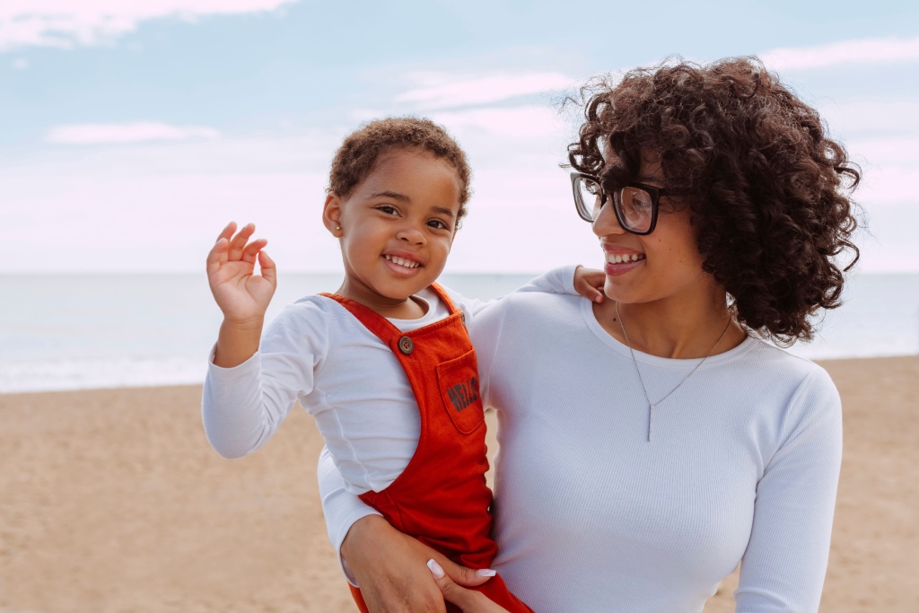 mother and child at the beach